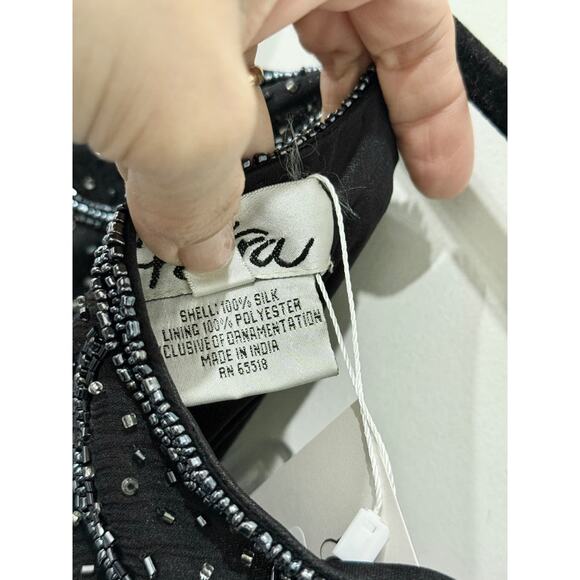 NWT Patra Mesh & Stones Beaded Scalloped Tiered Midi Dress Black Womens Size 12 - Picture 4 of 6